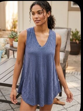 Baba Sleeveless V-Neck Women’s Tank Top in Slate Blue bamboo EUC One size